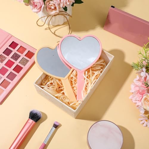 21 Pcs Heart Mirror Hand Held Mirror Valentines Day Gifts Cute Travel Makeup Plastic Heart Shaped Mirrors with Handle Gifts for Women Her Christmas Birthday Party Favor Cosmetic Travel Makeup