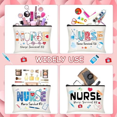 Capoda 24 Pieces Nurse Makeup Bags Nurse Canvas Cosmetic Bag Nurse Survival Kit Travel Pouch Bag Nursing Zipper Pouch Nurse Gift for Women Men Nurse Practitioner Supplies