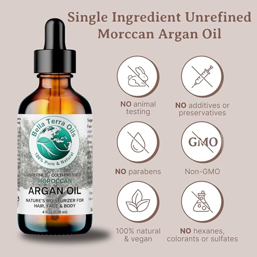 Bella Terra Oils - Argan Oil 16 oz - Cold-Pressed & Authentic, Hailing from Morocco's Argan Forests, Ideal Body & Face Oil, Keeps Frizz at Bay