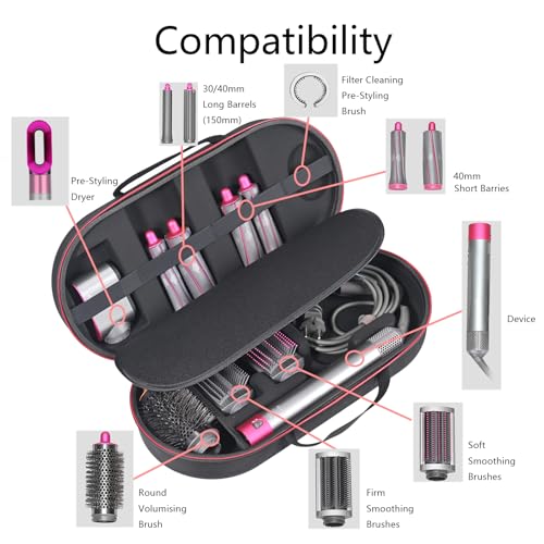 RLSOCO Hard Case for Dyson Airwrap i.d./Airwrap Co-anda2x Multi-Styler and Dryer - Fits 4pcs Long Barrels or Short Barrels - Black (Case Only,Hair Styler is not Included)
