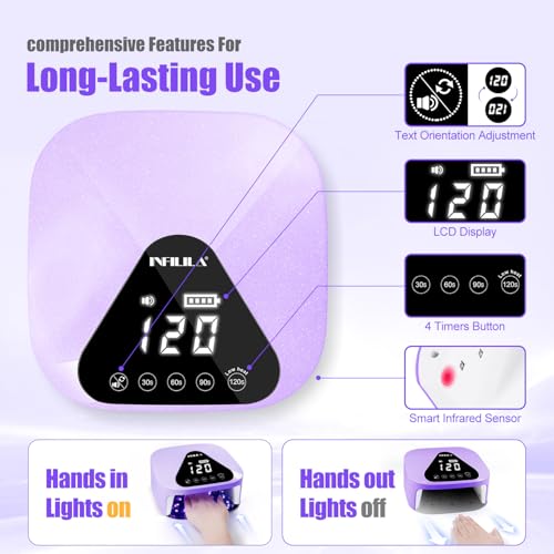 NXJ INFILILA Professional Cordless Nail Lamp, 54W Fast & Even Curing UV/LED Light for All Gel Polishes - Rechargeable, with Auto Sensor & 4 Timers, Ideal for Mobile Nail Techs and Home Salon Use