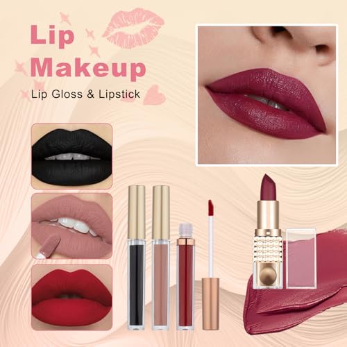 All in One Makeup Kit for Teen Girls - Gift Set with Eyeshadow, Lipsticks, Eyebrow Pencil & Cosmetic Brush