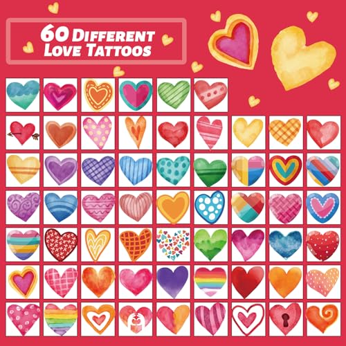 winthrop 240 Pcs Bulk Valentine Heart Temporary Tattoos for Kids, Individually Wrapped Colorful Safety Waterproof Tattoos, Best Choice for Valentines Gadget Bag Stuffers, 60 Different Designs Heart
