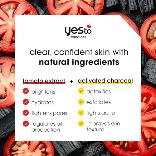 Yes To Tomatoes Charcoal Bar Soap with Tomato Extracts & Sunflower Seed Oil - Detoxifying Face & Body Soap for Men, Women, and Teens, 6 oz - Paraben-Free