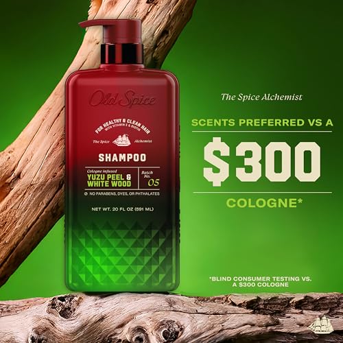 Old Spice Men's Shampoo, The Spice Alchemist Collection, Cologne-Infused Yuzu Peel & White Wood Scent, Free of Parabens & Phthalates, 21.9 fl oz