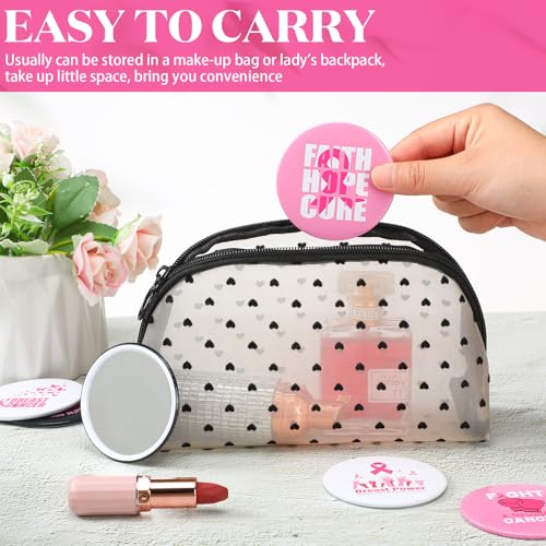 Soaoo 60 Pcs Breast Cancer Awareness Gifts for Women Pink Ribbon Pocket Mirror Bulk Round Portable Compact Mirror 2.68 Inch Makeup Mini Mirror Breast Cancer Awareness Accessories for Women