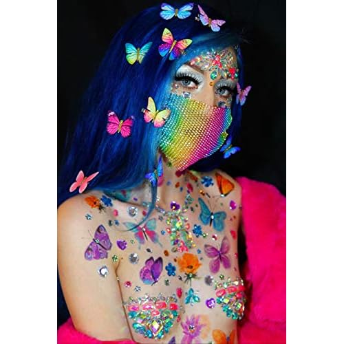 Neva Nude Blue Butterfly Kisses Large Temporary Tattoo Pack | Body Tattoo Decoration for Festivals, Raves, and More