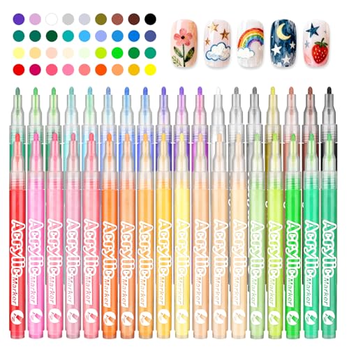 36 Colors Nail Art Pen Set,3D Acrylic Nails Art Markers Pens,Quick Dry Nail Doodle Pens for Home & Salon DIY Nail Art £¨1.0 mm Pen Nib£©