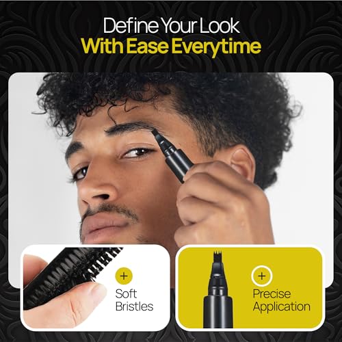 Beard Filler Pen (4-Tip) - Black Beard Pencil Filler for Men Waterproof Patchy Beard Solution - Beard Filler Kit Long Lasting Beard Filling Pen with Brush
