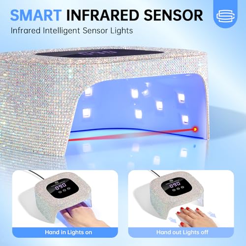 UV Nail Lamp, UV Light for Gel Nails, 48W Plug-in Mini Diamond Nail Lamp Nail Dryer with Touch Control Auto Sensor and 3 Timer Settings Nail Light Curing Lamp, Home (AB Diamond)