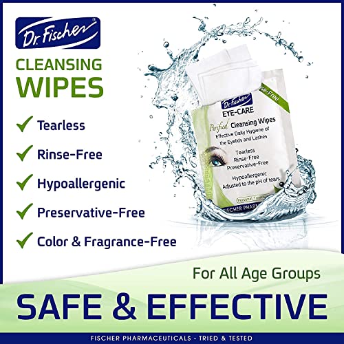 Dr. Fischer Eyelid Wipes - Purified, Non-Irritating, Pre-moistened Eye Wipes for Cleansing Sensitive Skin. Hypoallergenic Make-up Remover (Pack of 2)