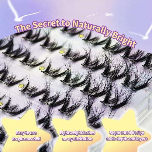 Thick Fluffy Self Adhesive Eyelashes Clusters Extension, 11-14mm 80pcs Pre-Glue False Eyelashes Clusters Set, Individual Lashes, No Glue Needed