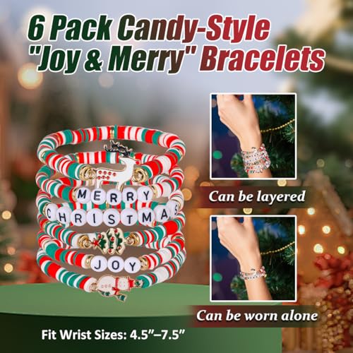 Mysense Christmas Glitter Stick for Face Hair Body and 6 Pack Joy & Merry Christmas Bracelets Set,Christmas Accessories for Women,Festive Stocking Stuffers,Party Favors and Decorations