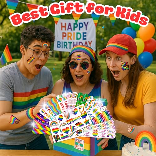 48PCS Pride Party Set - 24PCS Rainbow Temporary Tattoos & 24PCS Slap Bracelets-LGBTQ+Celebration Supplies, Birthday Gifts, Baby Shower Favors, Classroom Rewards,Party Decor for Kids (Boys & Girls)