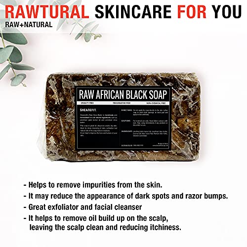 Sheanefit Raw African Black Soap Bar - For All Skin Types - Face, Body, Hair Soap Bulk Bars (15 Ounce (Pack of 5))