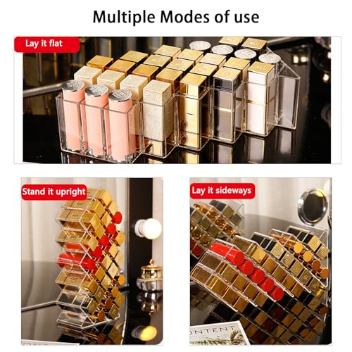 Lipstick Organizer,56 Lip Slots Acrylic Lipstick Holder,Stackable Lip Gloss Organizer,for Lipgloss Makeup Vanity Display, Clear (2 Pack)