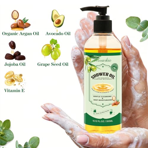 2 Pack Shower Oil with Organic Argan - Moisturizing Body Wash for Women, Natural & Vegan, for Sensitive Skin - Deep Hydration & Silky Smooth Feel (Rooftop Garden)