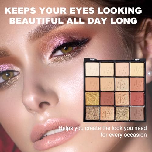 16 Colors Brown Eyeshadow Palette, Brown Eyeshadow with Metallic and Matte Finishes, High-Pigment Eye Makeup Pallet with a Long-Wearing Formula, Eyeshadow Pallet for Halloween Parties Christmas