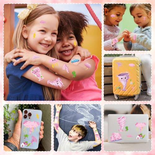 Tornado Temporary Tattoos Stickers - Pink Tornado Tattoo Stickers for Kids, Birthday Party Favors Goodie Bag Fillers Supplies Decorations, Classroom School Prizes Rewards Gifts(6 Sheets)
