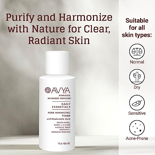 AVYA Pore Minimizing Toner (4 fl oz) - Infused with Hyaluronic Acid, Witch Hazel for Toning and Cleansing, Licorice Root for Soothing and Redness Reduction