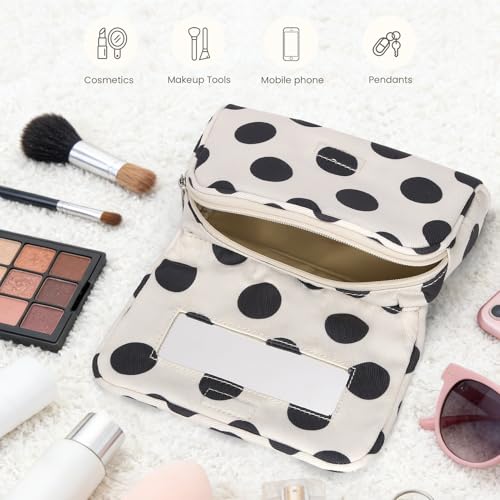 Women¡¯s Cute Nylon Makeup Bag with Built-in Mirror, Protable Lightweight Cosmetic Bag, Trendy Toiletry Bag for Travel