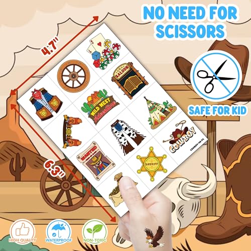 72 PCS Cowboy Party Favors for Kids ? 48 Pre-Cut Temporary Tattoos & 24 Cowboy Punch Balloons Themed Birthday Party Decorations Supplies Favors Gifts, Goodie Bag Fillers, Classroom Rewards
