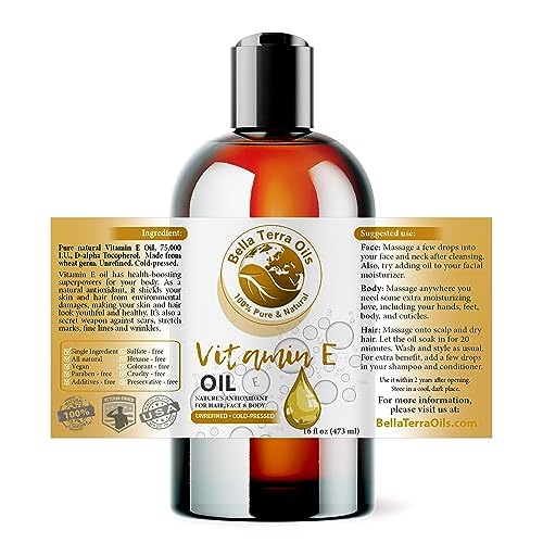 Bella Terra Oils - Organic Vitamin E Oil 16oz - Embrace the Purity of D-Alpha Tocopherol, The Strongest Form of Organic Vitamin E, Perfect Harmony with Skin's Natural Essence