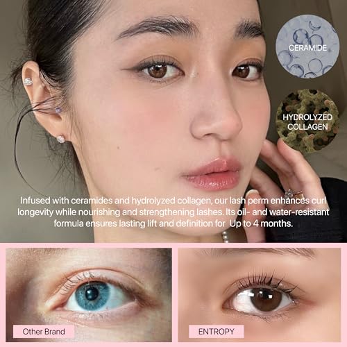 ENTROPY MAKEUP Lash Lift Kit, No-glue Lash Perm Kit, Professional Eyelash Perm Kit for Long-Lasting Curl, Up to 4 Weeks Natural Lift, Nourishing with Ceramide & Hydrolyzed Collagen, Hypoallergenic