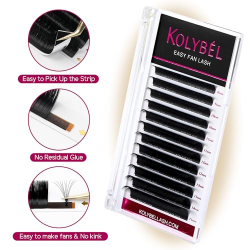 KOLYBEL Easy Fan Lash Extensions 0.05 Thickness Eyelash Extension D Curl 8-15mm Mix Lash Tray Auto Blooming Lash Extension Volume Lashes Extensions Lasting Self Fanning Lashes(0.05-D,8-15mm)