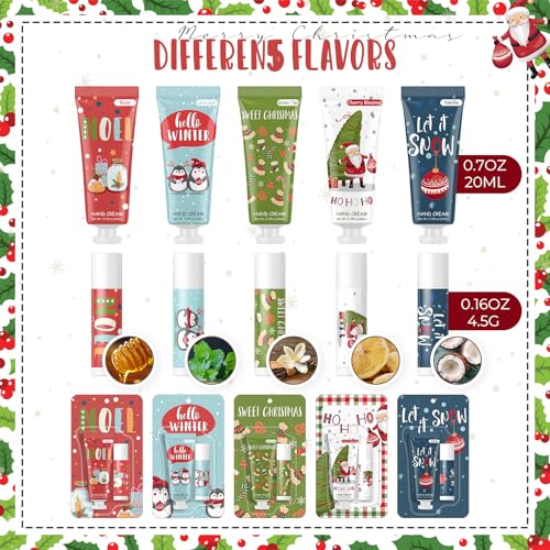 50 Pcs Christmas Hand Cream and Lip Balm Gift Sets, Christmas Stocking Stuffers Travel Size Hand Lotion Lip Balm Xmas Party Holiday Gifts for Women Mom Staff Coworkers Adult Girls