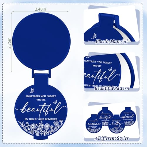 100 Pcs Inspirational Compact Mirror Bulk Small Pocket Mirror Purse Round Portable Folding Makeup Mirror Thanksgiving for Women Coworker Employee Teacher(Blue)