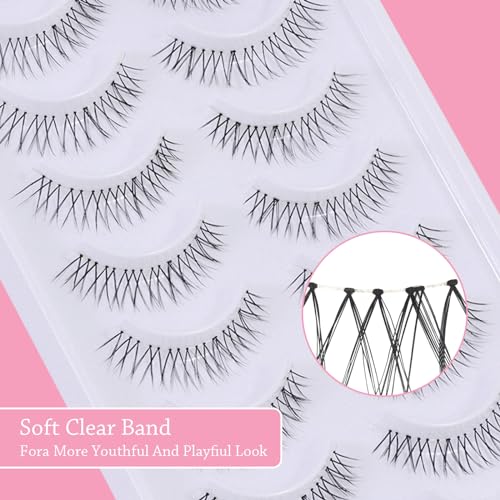 outopen 10 Pairs Natural Lashes That Look Like Extensions 5-13MM Short False Eyelashes Handmade Clear Band Wispy Eyelashes For Daily Work Lashes Easy To Apply (A01)