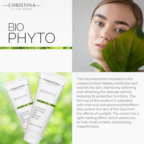 Christina Bio Phyto Ultimate Defense Day Cream Moisturizer with SPF 20-75 ml - Broad Spectrum UVA/UVB Protection Facial Moisturizer with Hyaluronic Acid & Vitamin B12- For Normal & Combination Skin