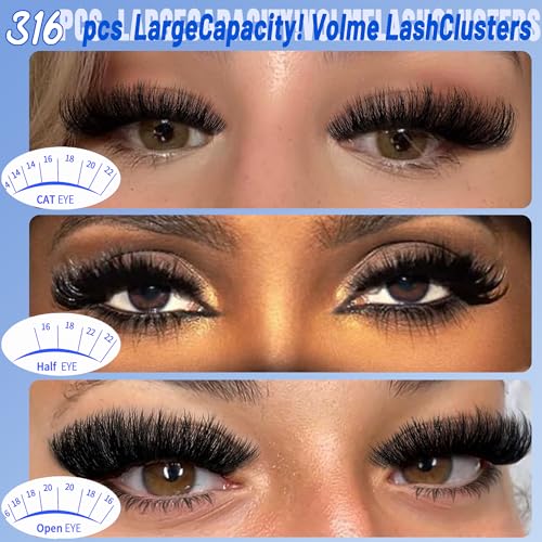 Lash Clusters Kit 316pcs Lash Extension Kit 80D+100D Lash Clusters with Bottom Lashes 14-22mm Thick Volume Individual Lashes DIY Lash Extension Kit by Anforlin