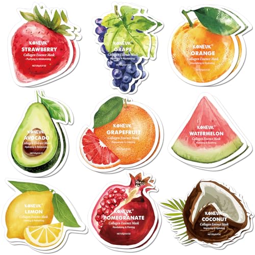 18 Pack Fruit Shaped Face Masks Skincare, Collagen Hydrating and Moisturizing Sheet Face Mask Skin Care, Bulk Valentines Day Gifts, Spa Party Gifts, Teacher Gifts and Mothers Day Gifts for Mom