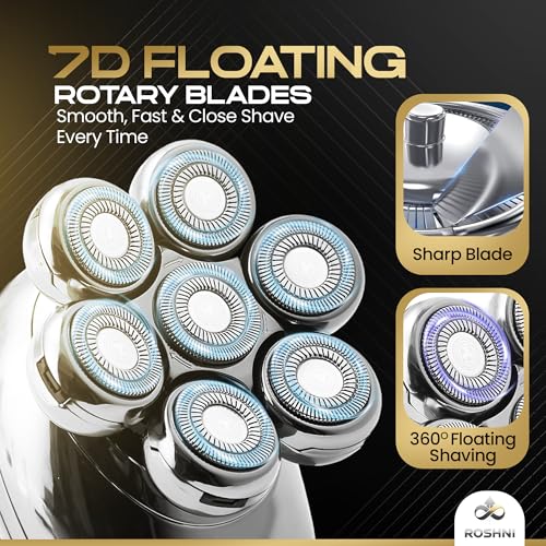 ROSHNI Head Shavers for Bald Men ? 7D Electric Head Shaver with Magnetic Detachable Head, IPX7 Waterproof Wet & Dry, LED Display Rechargeable Razor for Men, Cordless Grooming Kit