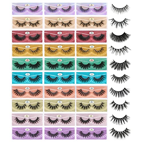 FARRED Wholesale False Lashes 30 Pairs 10 Styles Medium Length Vegan Eyelashes Fluffy Volume Strip Lashes Bulk 10 Portable Boxes Fake Eyelashes Mixed Natural Look 3D Faux Mink Lashes (mix 30pairs)