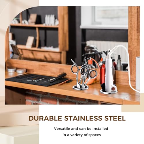 3 Pcs Hair Dryer Holder Insert Curling Iron Holder Stainless Steel Salon Station Appliance Hair Styling Tool Tube Comb Organizer for Hairdresser Bathroom(Sliver,3"+2"+1.5")