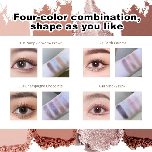 4-Color Eyeshadow Palette, Matte & Shimmer Neutrals, Highly Pigmented & Blendable, Everyday Natural Makeup, Travel-Friendly Compact, Warm Caramel Brown