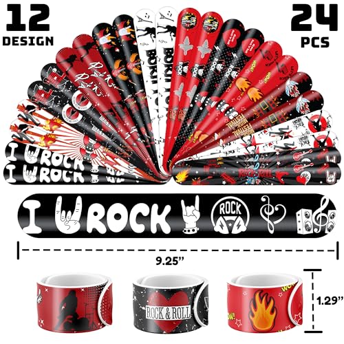 72PCS Rock and Roll Party Set 48PCS Temporary Tattoos 24PCS Slap Bracelets Music Themed Birthday Supplies, Baby Shower Gifts, Classroom Rewards & Party Decor for Kids Boys Girls