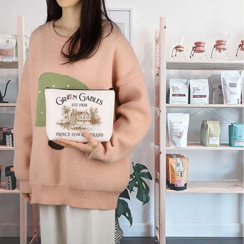 TGBJE Anne Novel Inspired Makeup Bag Anne Book Literary Gifts Gables Prince Edward Island Zipper Pouch Green Quote Gift (Gables 1908 bag)