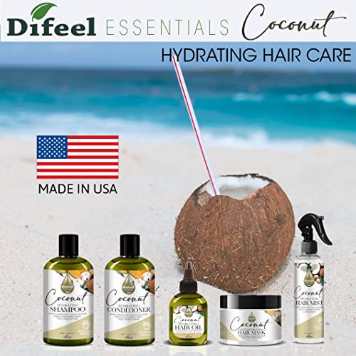 Difeel Essentials Hydrating Coconut Conditioner 12 oz. - Moisturizing Nourishing Coconut Conditioner for Dry, Frizzy Hair, Sulfate-Free