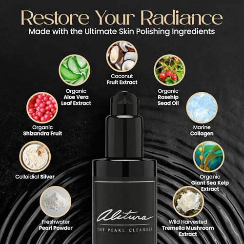 Alitura Pearl Facial Cleanser for Men & Women 100 ml ? Anti-Aging Face Wash with Marine Collagen, Sea Kelp & Organic Botanicals ? Hydrating Gentle Exfoliant for Clear, Smooth Skin ? 3.4 oz Travel Size