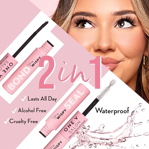 One V Salon Miss Wispy Lash Bond & Seal, 2-in-1 Super-Strong Bond & Seal Lash Glue Tube (0.13 Fl Oz + 0.13 Fl Oz) Waterproof & Non-Clumpy, Longer Retention of False Cluster Extensions, Hypoallergenic