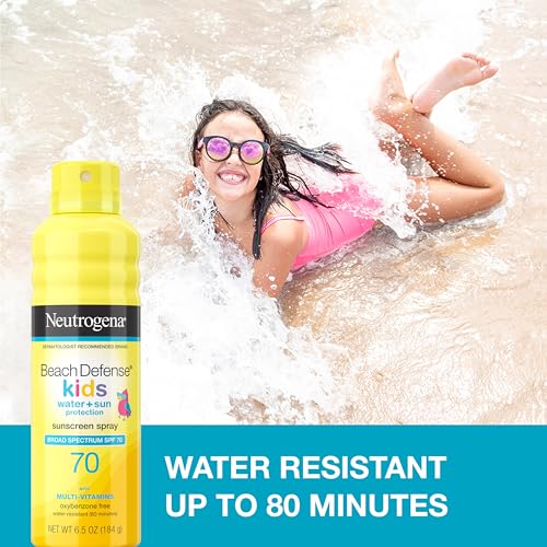 Neutrogena Beach Defense Kids Sunscreen Spray SPF 70, Water-Resistant Spray Sunscreen, Broad Spectrum Protection, Oxybenzone-Free & Fast-Drying, Beach Vacation Essential, 6.5 oz, Pack of 2