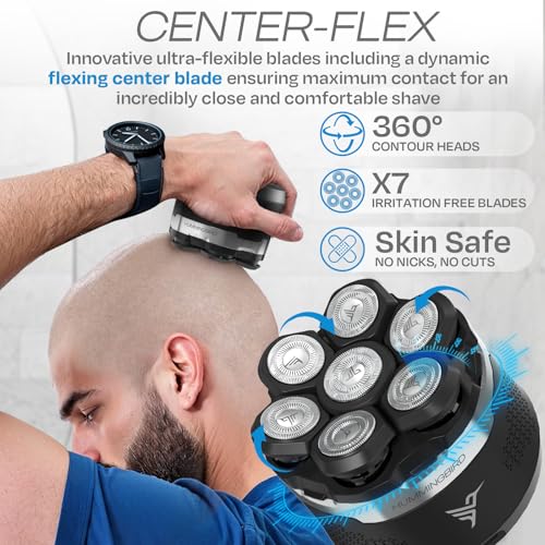 HUMMINGBIRD MK13 Premium Head Shaver, 7 Blade Electric Razors for Men, Cordless USB-C Rechargeable Wet & Dry Electric Head Shavers for Bald Men, Waterproof Skull Shaver, LED Display, Travel Case