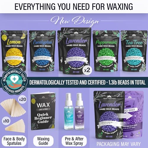 Tress Wellness Wax Beads - Safe for Skin - Dermatologically Tested - At-Home Kit for Bikini, Brazilian & Full Body - Variety 1.3lb