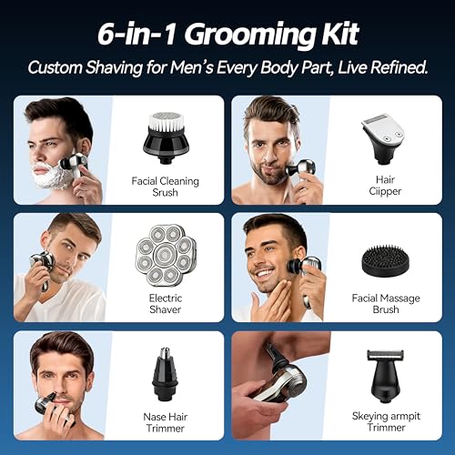 9D Head Shavers for Bald Men, Upgraded 6-in-1 Electric Razor Grooming Kit with LED Display, Waterproof Wet & Dry, USB-C Fast Charging, Cordless Rotary Head Shaver for Home&Travel (Gunmetal, 9D)
