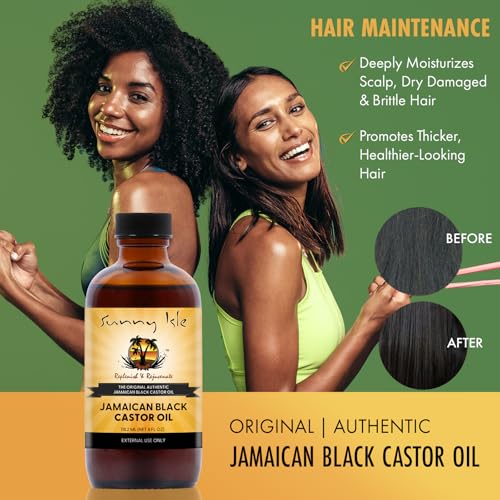 Sunny Isle Jamaican Black Castor Oil 4 Fl Oz - 100% Natural, Hexane Free, Moisturizing - Hair, Scalp and Skin