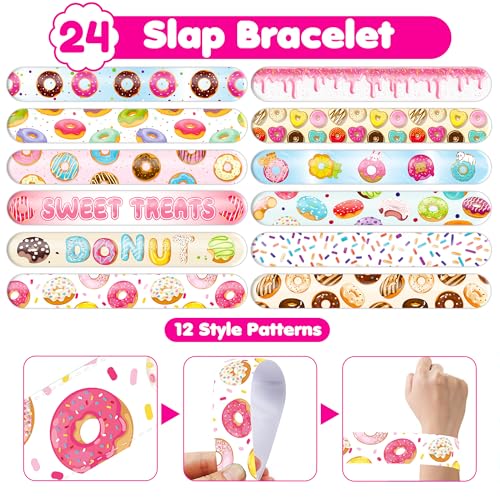 48PCS Donut Party Set - 24PCS Temporary Tattoos & 24PCS Slap Bracelets - Sweet Treat-Themed Birthday Supplies, Baby Shower Gifts, Classroom Rewards & Party Decor for Kids (Boys & Girls)
